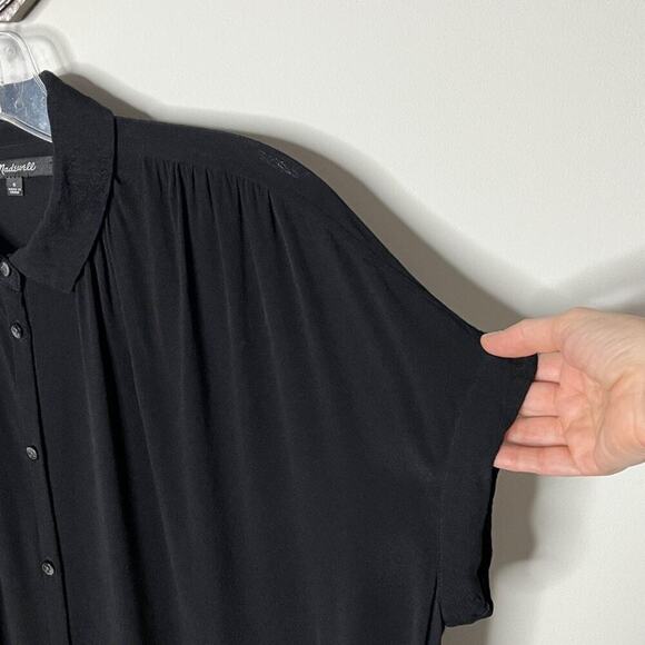 Madewell Womens Central Drapey Shirt S Black Oversized Button Front Short Sleeve - Picture 3 of 8